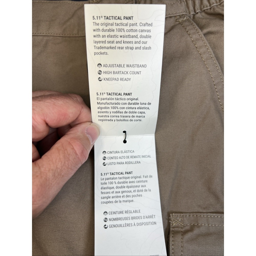 5.11 Tactical Cargo Pants 44x30ā Beige 74251 Cotton Elastic Waist Knee Pad Ready - Picture 10 of 16